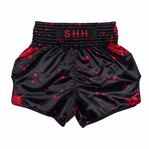 Shorts de combat athlétiques pour hommes en satin noir et rouge 2026, séchage rapide, 160g, pour Muay Thai, Kickboxing, MMA, Boxe, entraînement et sport de combat - Product Image 2