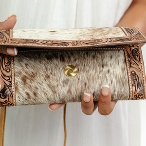 Newest Western Tooled Leather <b>Wallet</b> Cowhide Leather <b>Wallet</b> With Crossbody Strap Women's Everyday Shoulder Leather Purse Clutch - Product Image 3