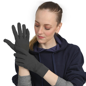 Black Full Finger <b>Gloves</b> Cotton Polyester Elastic Wrist Length <b>Touchscreen</b> Winter Plain Style - Product Image 3