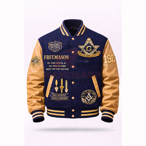 Veste universitaire personnalisée d'inspiration maçonnique – Corps en laine de qualité supérieure avec manches en cuir PU et symboles brodés - Product Image 1