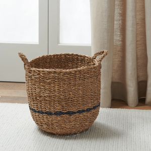 Handmade Striped Seagrass Woven Storage Basket <b>Set</b> Eco Friendly Laundry Hamper with Built in Handles for Home Decor and Nursery - Product Image 5