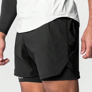 Shorts de sport pour hommes grande taille à séchage rapide, double couche, mi-élastiques, imperméables, pour la course à pied, le basketball et l'entraînement estival - Product Image 6