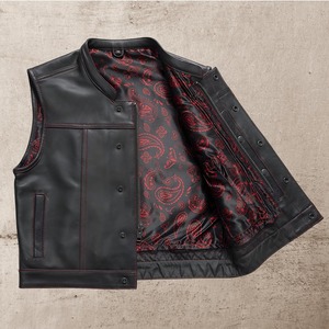 Gilet de motard en cuir de vachette pour homme avec doublure Paisley, veste de club de motards - Product Image 2