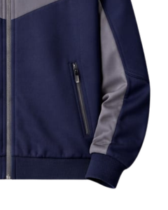 Conjunto Deportivo Personalizado Azul Marino y Gris para Hombre, Chaqueta con Cierre Completo, Pantalones Deportivos con Cintura Elástica, Fabricante Personalizado - Product Image 3