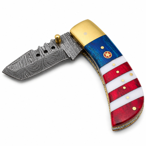 Burraq OEM Handmade Industrial Grade Damascus Steel Multi-Functional 9-inch <b>Clip</b> Point Pocket Knife Resin American Flag Handle - Product Image 2