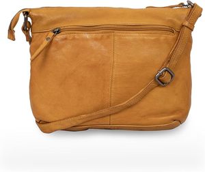 Bolso Bandolera de Cuero Genuino para Mujer, Estilo Clásico, Cierre de Cremallera, Color Bronceado, Uso Diario, Correa Única, Alta Demanda - Product Image 1