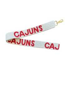 Cordón de poliéster blanco Cajuns con texto rojo, gancho de metal, correa duradera y moderna para tarjetas de identificación y llaveros - Product Image 6