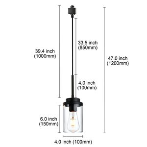 Set di 4 Lampade a Sospensione Nere a Forma di H con Paralumi in Vetro Trasparente, Compatibili con Illuminazione a Soffitto per Arredamento Casa - Product Image 3