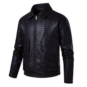 Men's <b>Black</b> Genuine Leather Jacket Moto Biker Style Turn-down Collar Zipper Closure Solid Pattern Slim Fit Winter OEM Service - Product Image 3