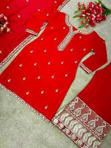 Beautiful Faux Georgette Heavy Embroidery Sequence Work Full Sleeve <b>Top</b> Pant Dupatta Set Modern Design 4 Season Women's Party - Product Image 2