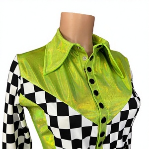 Camisa de rodeo verde neón para mujer, estilo ecuestre occidental, top de espectáculo, patrón sólido, tela elástica brillante - Product Image 1