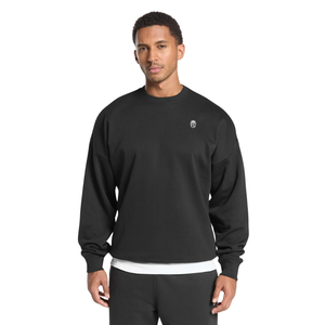 เสื้อสเวตเชิ้ตคอกลมสีดำทรงโอเวอร์ไซส์สำหรับผู้ชาย ผ้าฟลีซหนานุ่ม สวมใส่สบาย สไตล์ลำลองแนวสตรีทแวร์ - Product Image 1