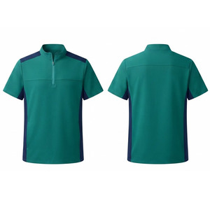 Half Zip Medical <b>Scrub</b> <b>Top</b> With Short Sleeve Design Stand Collar Easy Front Closure And Comfortable Professional Fit - Product Image 1