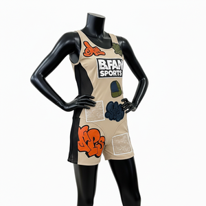 Traje de Baño para Mujer, Tela Elástica de Nailon y Spandex GSM, Beige y Negro, Panel Lateral con Apliques, Transferencia Térmica, Logotipo Personalizado - Product Image 4