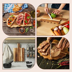 Ensemble de 2 planches à découper en bois festonnées avec poignée, planche à découper en bois d'acacia, bord ondulé, planche à servir le pain, vente en gros - Product Image 4