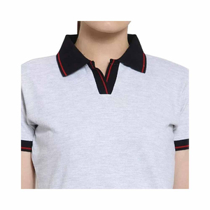 Polo pour femme gris clair uni à manches courtes, décontracté, 100% coton, tissu tricoté, longueur normale - Product Image 5