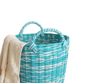 Panier polyvalent en rotin turquoise et blanc avec un motif de tissage unique, bac de rangement tissé à la main, organisateur décoratif - Product Image 3