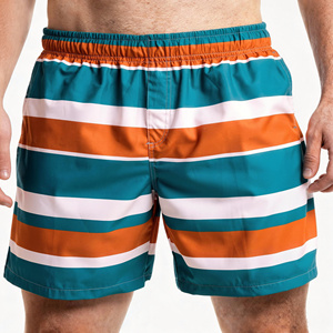 Short de bain rayé pour homme, séchage rapide, taille mi-haute élastique, décontracté, en tissu tissé 100 % polyester - Product Image 1