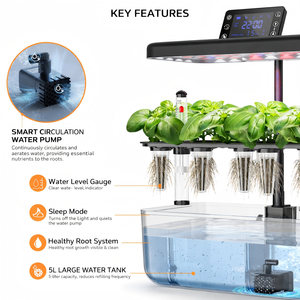 Système de jardin hydroponique intelligent d'intérieur avec lumière de croissance LED, réservoir d'eau de 5 L, circulation automatique pour herbes, légumes et fleurs - Product Image 5