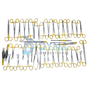 Ensemble de 40 instruments de chirurgie générale de haute qualité avec boîte en acier inoxydable (poignée plaquée or), certifié CE, instruments vétérinaires - Product Image 2