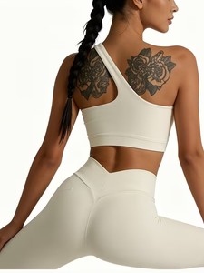 Women Sport <b>Crop</b> <b>Top</b> Asymmetrical Keyhole Backless Gym Wear High Elastic Running Athletic Vest Removable Pads Wholesale Clothing - Product Image 6