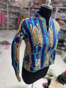 Hand Embroidered <b>Quilted</b> Cotton <b>Jacket</b> With Animal <b>Pattern</b> Mandarin Collar Single Button Closure Women's Autumn Wear GIFT - Product Image 4