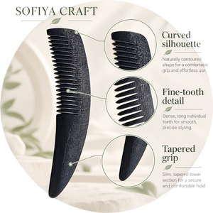 Peigne à cheveux artisanal moderne SOFIYA CRAFT en corne de buffle, forme naturelle, à dents fines, antistatique, outil de coiffage et d'entretien - Product Image 6