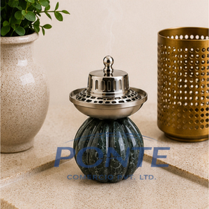 Handcrafted Marble <b>Bakhoor</b> Burner with Decorative Brass Lid Elegant <b>Oud</b> & Loban Incense Holder for Home Decor Meditation - Product Image 6