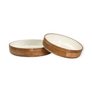 Ensemble de bols de service en bois minimaliste avec intérieur en émail blanc lisse pour une utilisation moderne à la table et au quotidien - Product Image 1