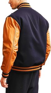 Veste universitaire unisexe noire et marron avec fermeture à enfiler, coupe classique, style décontracté, vêtement d'hiver, doublure en polaire, polyester/coton - Product Image 3