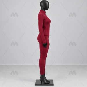 Ensemble de yoga 2 pièces rouge, fermeture éclair intégrale sur le devant, taille haute, sans couture, en spandex et polyester, respirant, anti-transpiration, extensible dans quatre directions - Product Image 2