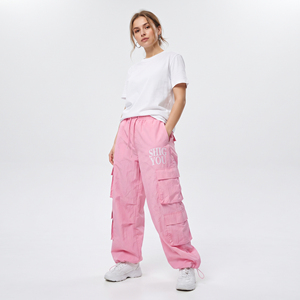 OEM Custom Embroidered Logo Women Drawstring <b>Waist</b> Oversized Nylon Joggers Multi-Pockets Rain Pants Ladies Hiking <b>Cargo</b> Pants - Product Image 2
