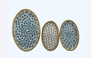 Assiette à dessert écologique en bambou, style vintage, support pour salade de fruits, plateau ovale en rotin, vaisselle florale, ensemble multi-pièces - Product Image 2