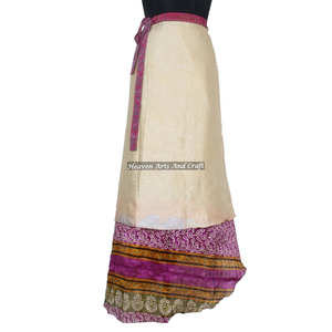 Achetez des paréos de plage assortis, 50 pièces, vêtements pour femmes, sari en soie vintage, jupe longue à enrouler, 2 couches, sari réversible - Product Image 3