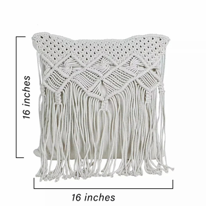 Handmade Macrame Chair Cushion <b>Cover</b> Cotton Square <b>Throw</b> Pillow <b>Cover</b> for Couch Bed Home Décor 16 x 16 inches - Product Image 2