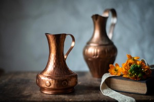 Vintage Copper Pitchers Set of 2 Handcrafted Metal Water <b>Jugs</b> Decorative <b>Drink</b> Dispensers for Home Use - Product Image 3