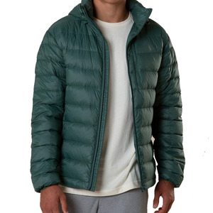 Blouson d'hiver décontracté pour homme, vert, à capuche, en duvet, coupe-vent, coupe droite, fermeture éclair, couleur unie, extérieur en polyester 2026 - Product Image 2