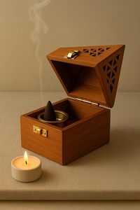 Wooden Sambrani Dhoop Batti Stand Handcrafted Traditional Incense <b>Holder</b> with Ash Catcher Decorative Aromatic Burner - Product Image 2