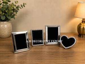 Assorted 4-Piece Metal Picture <b>Frame</b> Collection Chrome Finish Desktop Photo <b>Frames</b> <b>for</b> Wholesale Elegant Heart & Rectangular - Product Image 2