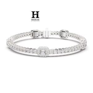 Luxury Emerald Cut Diamond Tennis Bracelet 14K 18K White Gold Lab Grown Diamond IGI Certified Halo Link Bracelet for Women - Product Image 1