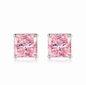 ต่างหูเพชรทรงเจ้าหญิงสีชมพูบลัชสุดหรู ชุบทอง 18K เงินแท้ 925 ของขวัญแต่งงาน - Product Image 3