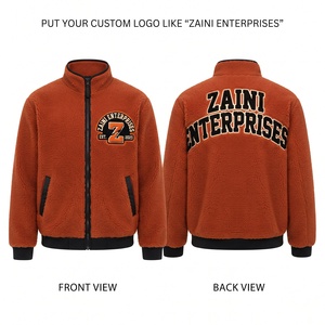 Premium 240gsm Polar <b>Fleece</b> Long Running <b>Jacket</b> Warm <b>Sherpa</b> Texture Full Zip Rib Cuffs Custom Embroidered Logo for Orange - Product Image 1