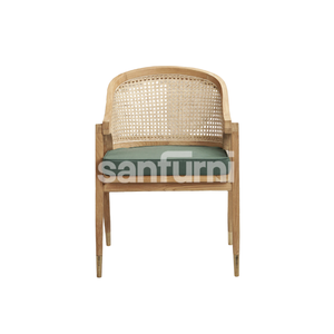 Contemporary Solid Teak Wood <b>Chair</b> with Natural Rattan Woven Backrest and <b>Comfortable</b> Cushion for Home - Product Image 4
