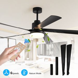 Modern 65-Inch <b>Black</b> LED <b>Ceiling</b> <b>Fan</b> with Light 5 Blade Quiet Design Dimmable Remote Control for Living Room - Product Image 2