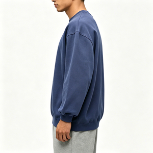 Sweat-shirt à col rond bleu marine pour homme, couleur unie, décontracté, vêtement d'automne, tricoté en French Terry, manches longues - Product Image 3