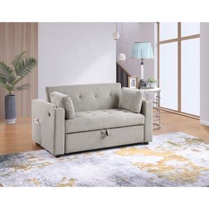 Divano letto convertibile Luelle 57"W in velluto a coste grigio con portabicchieri, porte USB, tasche porta riviste e trapuntatura - Comodo divano letto - Product Image 3