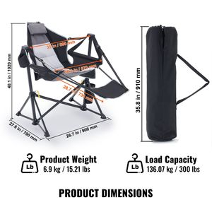 Silla de Camping Reclinable con Capacidad de Carga de 300 Libras, Silla Plegable con Reposacabezas, Reposapiés y Bolsa de Almacenamiento para Acampar al Aire Libre - Product Image 4