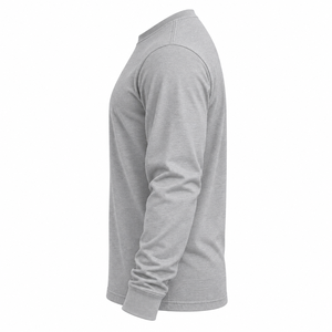 T-shirt décontracté pour homme à manches longues, col rond, gris uni, 100% coton jersey, coupe classique - Product Image 2