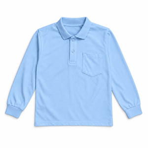 Kids <b>Light</b> <b>Blue</b> <b>Long</b> <b>Sleeve</b> Polo Shirt Uniform <b>Tops</b> With Pocket School Wear - Product Image 1