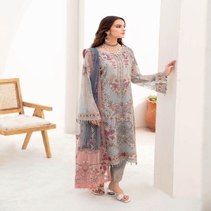 Diseñadores paquistaníes de gasa bordada Shalwar Kameez trajes de 3 piezas de mujer Casual Daily Kurti Wear ropa India pakistaní - Product Image 3